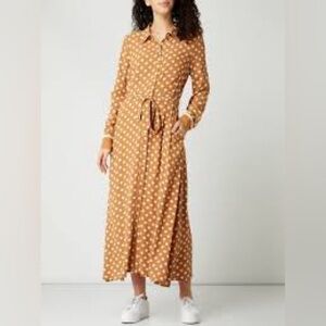 Joe Fresh Mustard Polka Dot Long Sleeve Maxi Dress